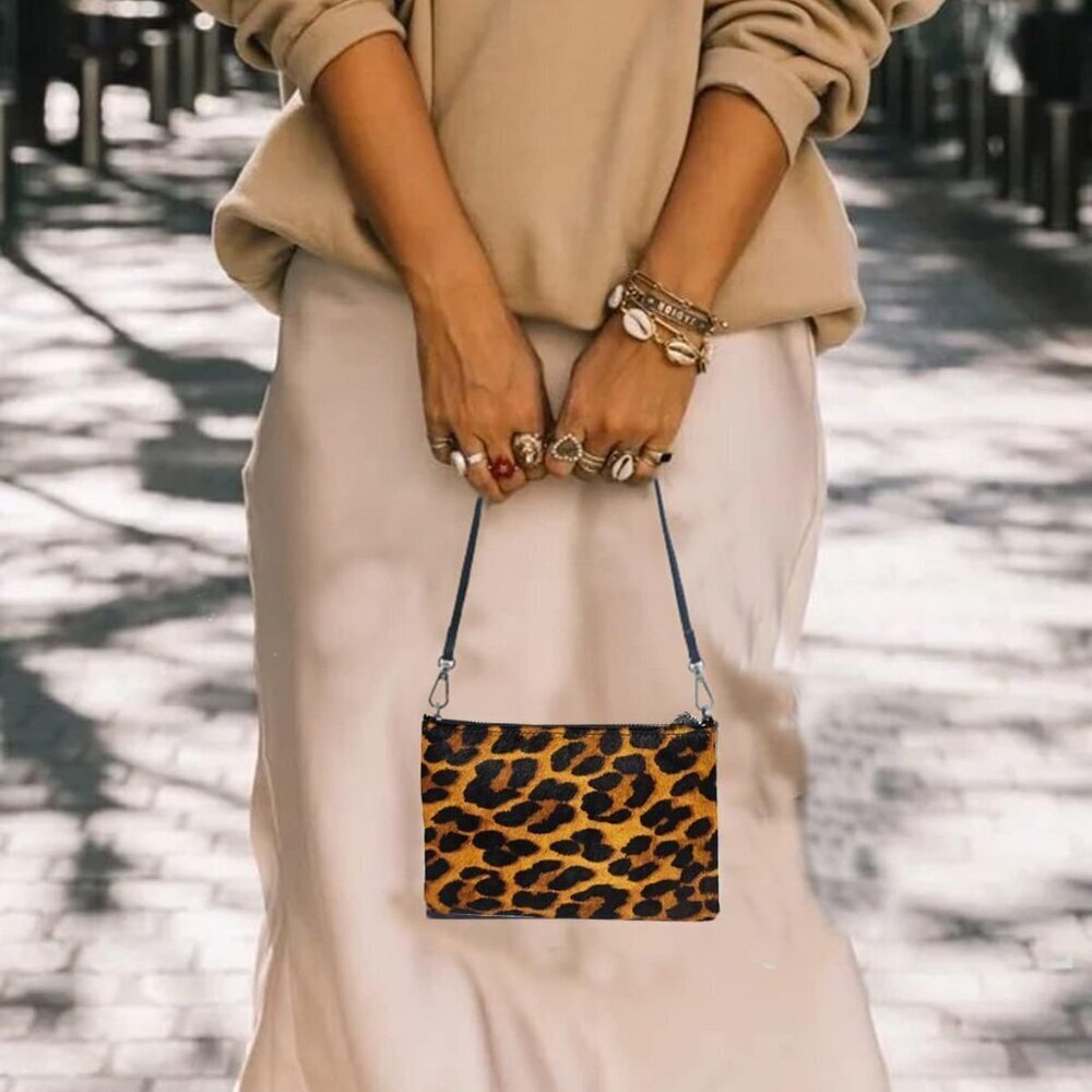 Leopard Purse Women Calf Hair Leather Mini Crossbody Clutch Tote